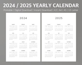 2024-2025 Colorful Calendar Printable, Yearly Calendar, 12-months ...