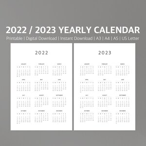2021-22 Calendar Printable Yearly Calendar Modern Calendar | Etsy