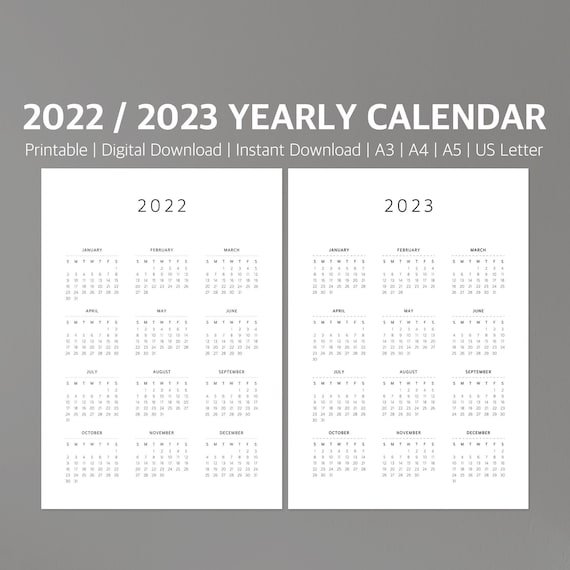2022-23 Calendar Printable Yearly Calendar Modern Calendar | Etsy