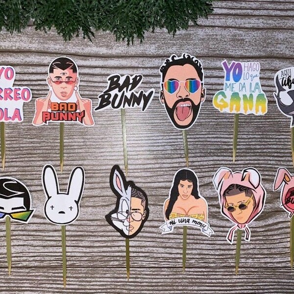 Bad Bunny Cupcake Toppers Etsy bad-bunny-cupcake-toppers-etsy