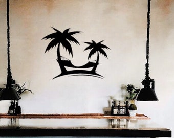 Palm Tree Hammock Metal Sign, Palm Tree Sign, Ocean Decor, Beach Sign, Indoor Décor, New Home Gift