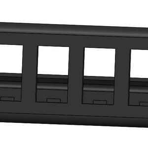 May include: Black plastic wall plate with six rectangular openings for electrical outlets.