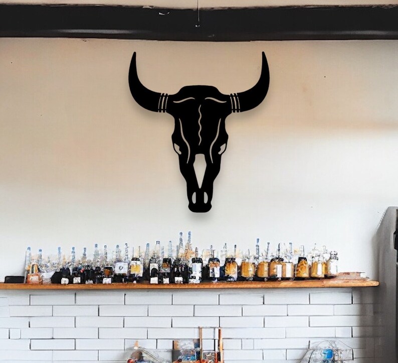 Bull Skull Metal Sign, Outdoor Sign, Nature Decor, Bull Head Sign ...