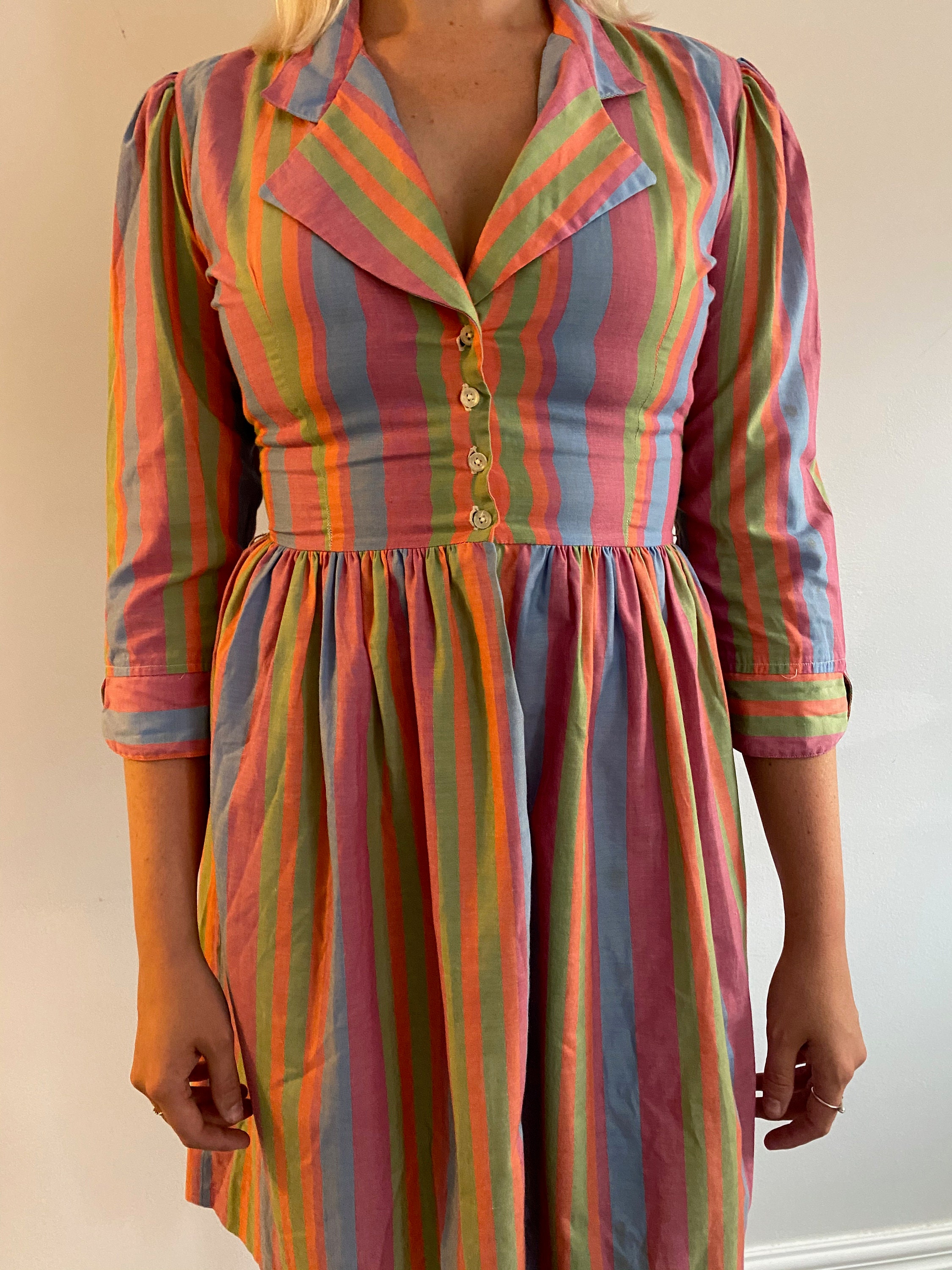 Vintage Multicolor Striped Dress Etsy