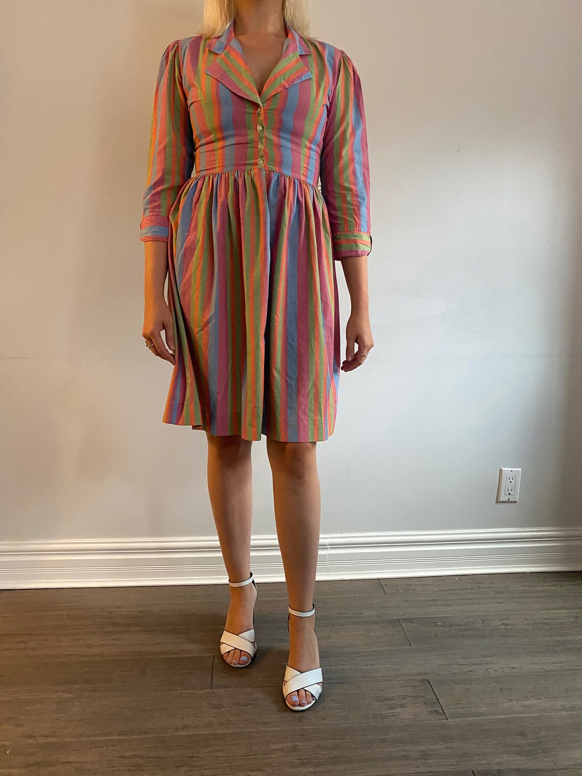 Vintage Multicolor Striped Dress Etsy
