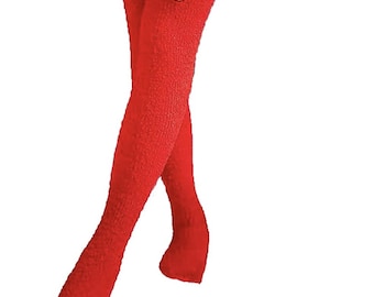 Christmas Thigh High Socks: 3D Santa Flannel, Over-the-Knee