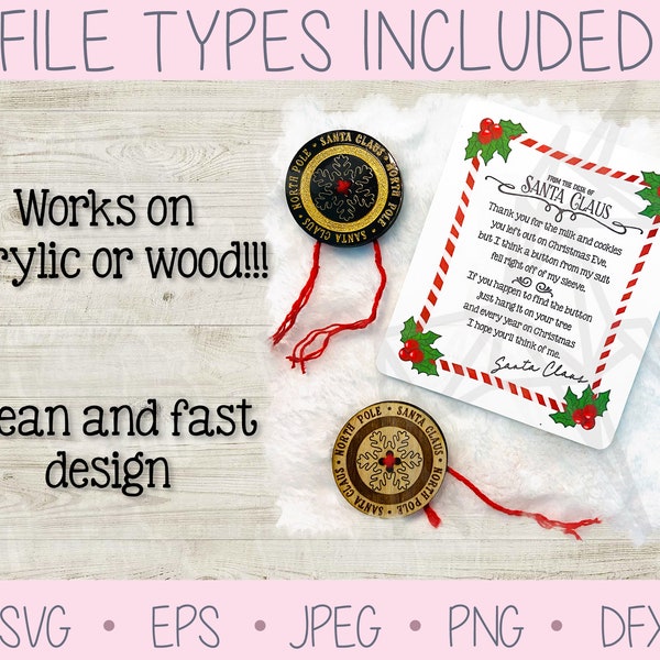 Santa button laser cut file SVG * bonus poem included