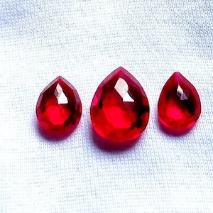 PEAR Faceted Lab Created Red Ruby (Synthetic Corundum, 3 Piece  LOT parcels)