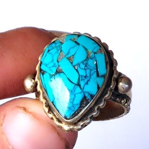 Natural Turquoise Ring, Boho Ring, In 925 Sterling Silver Plated Ring for Women, Statement Ring,  Bohemian Jewelry Women Ring Gifts For Her