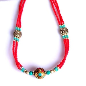 Natural lapis lazuli Coral Turquoise  stone Top Quality Gemstone Tibetan design,925-Sterling Silver Handmade Necklace gm 16 code 791