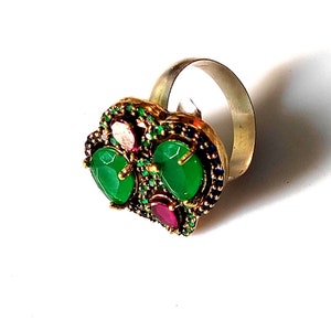 Handmade Ring Women, Turkish Handmade Silver Ladies Ring, Ottoman Ring, Emerald Topaz ruby Ring, Ladies Ring, 925k Sterling Silver Ring