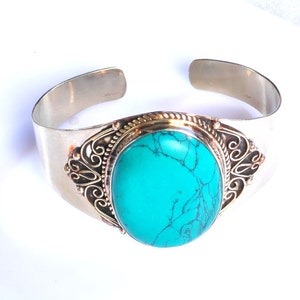 Turquoise Bengal Top Quality Bangle Gemstone Bangle, In 925 Sterling Silver Plated Bangle Anniversary Gifts Handmade Bangle