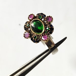 Handmade Ring Women, Turkish Handmade Silver Ladies Ring, Ottoman Ring, Emerald Topaz ruby Ring, Ladies Ring, 925k Sterling Silver Ring