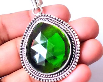 Hydro Peridot Pendant In 925 Sterling Silver Plated Pendant Vintage Pendant Handmade Pendant Gifts For Her Peridot Jewelry Birthday Gifts
