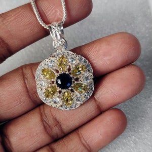 Citrine Pendant, Handmade Pendant, Hydro Pendant Zircon Pendant, 925 Silver plated pendant Women Pendant Round Pendant Chtistmas Gifts