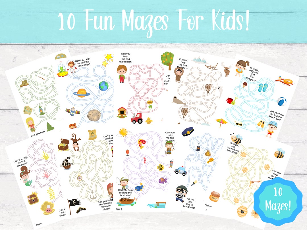 10 Printable Fun Mazes for Kids Children's Activity Digital Download - Etsy