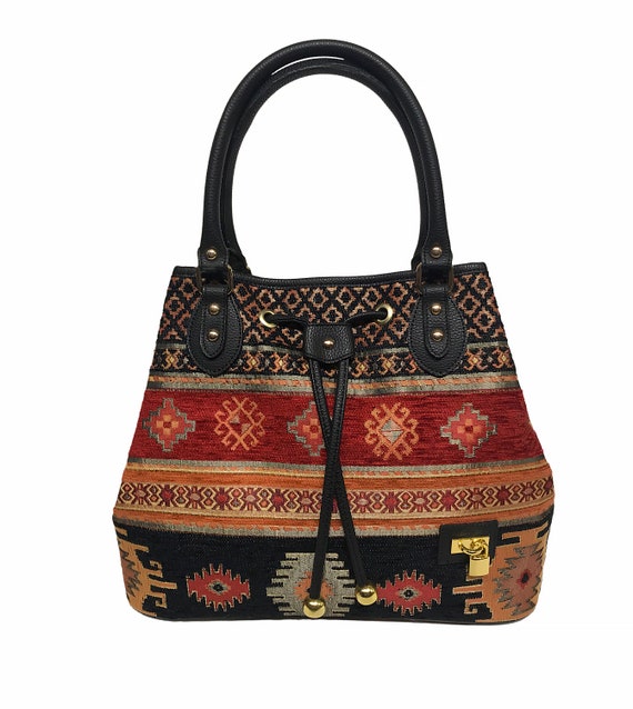 Handbag with Traditional Turkish Kilim MotifWaterproof Fabric Etsy