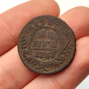 Ancient Russian Empire Coin 1 denga | 1737 | Russia Empress Anna Ioannovna | Antique Tsarist Russia Money Collection Numismatics