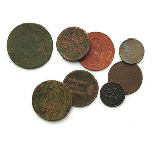 Ancient Russian Empire coins | Set of 8 Coins | Coins of different denominations | Antique Tsarist Russia money collection | Numismatics