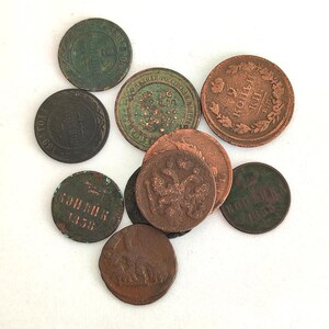 Ancient Russian Empire coins | Set of 10 coins | Coins of different denominations | Antique Tsarist Russia money collection | Numismatics