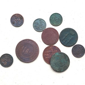 Ancient Russian Empire coins | Set of 10 coins | Coins of different denominations | Antique Tsarist Russia money collection | Numismatics