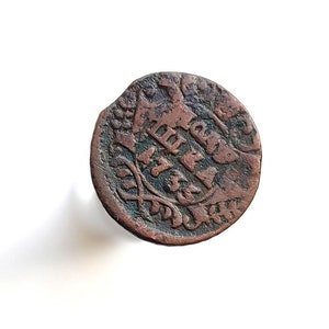Ancient Russian Empire Coin | 1 polushka | 1735 | Russia Empress Anna Ioannovna | Antique Tsarist Russia Money Collection Numismatics