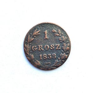 1838 Congress Poland 1 Grosz Coin: Antique Numismatics