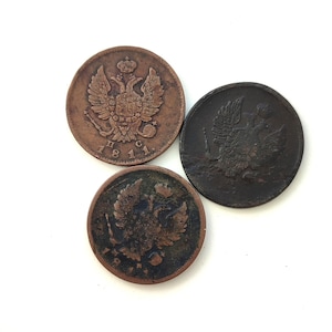 Ancient Russian Empire Coins | 1811 | Set of 3 coins | Russia 2 kopeks |  Emperor Alexander I | Antique Tsarist Russia Money Collection