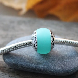 Bora Bora Island Blue Sea Perle de verre pour bracelet, Convient Pandora Bracelet, 925 Argent sterling, Pendentif Collier, Voyage dans le monde, Amour
