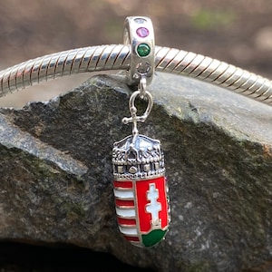 925 Sterling Silver Hungarian Coat of Arms Dangle, Fits Pandora Bracelet, Aurora Charm, Around the World, Hungarian, Independence of Hungary