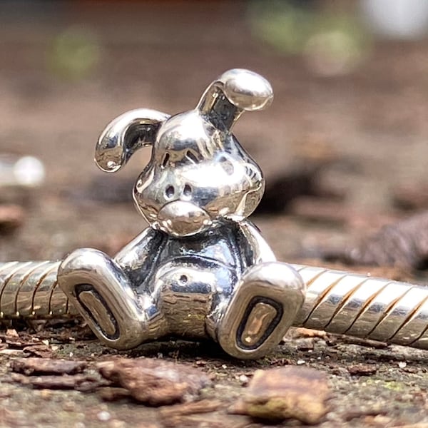 Bunny Rabbit Charm for Bracelet, Fits Pandora Bracelet, 925 Sterling Silver, Aurora Charm, Bugs Bunny, Peter Rabbit, Bunny Ears, Fluffy