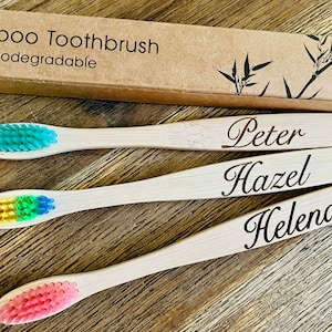 10 Vegan Custom Made Bamboo Toothbrush, Personalised, Engraved Toothbrush, Eco Friendly, Organic Handmade, Biodegradable, Eco Living