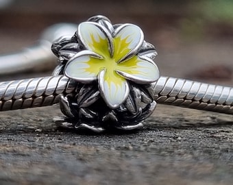 Frangipani 925 Sterling Silver Charm, Fits Pandora, Plumeria Flower