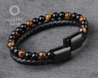 Bracelet Oeil De Tigre Amitié Partenaire Bracelet Pierre Cuir Perles Énergétiques Homme Coloré Noir