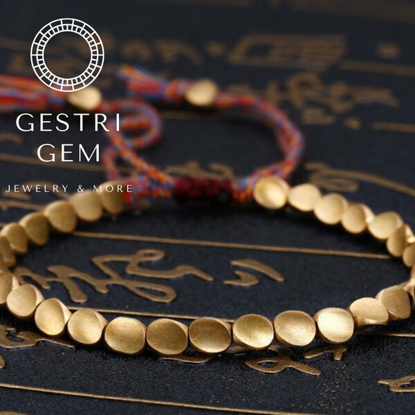 Armband aus gold farbenen Kupfer Perlen Buddha Ethno Buddhismus Mantra Tibet