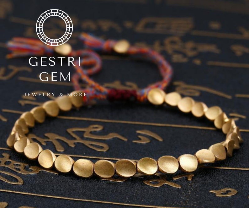 Armband aus gold farbenen Kupfer Perlen Buddha Ethno Buddhismus Mantra Tibet Bild 1