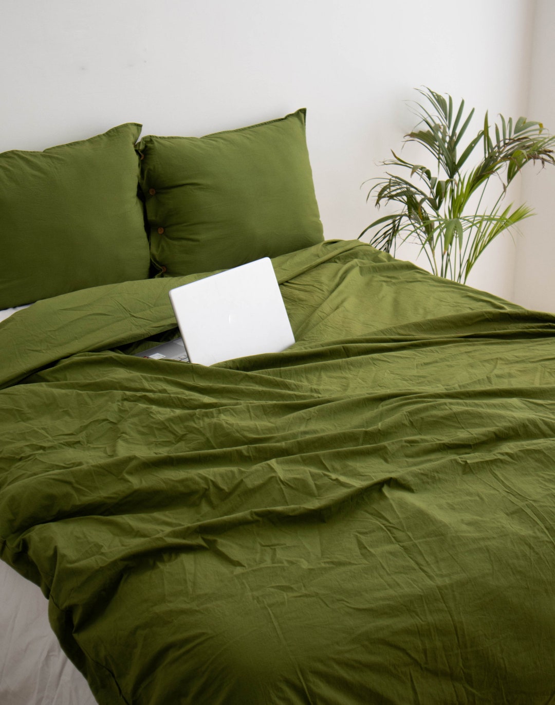 Moss Green Cotton Duvet Cover. Green Duvet Cover With Matching Etsy