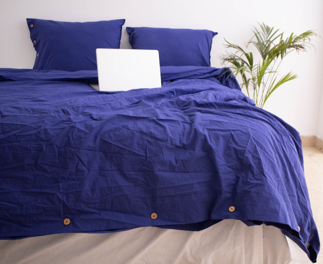 Navy Blue Duvet Cover / Washed Cotton Double, Queen, California King