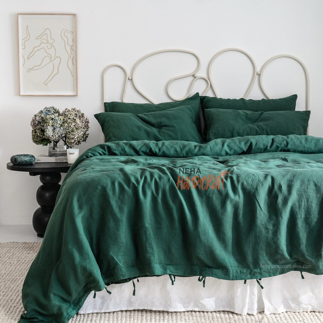 Emerald Green Duvet Cover With Matching Pillow Cover Linen Etsy
