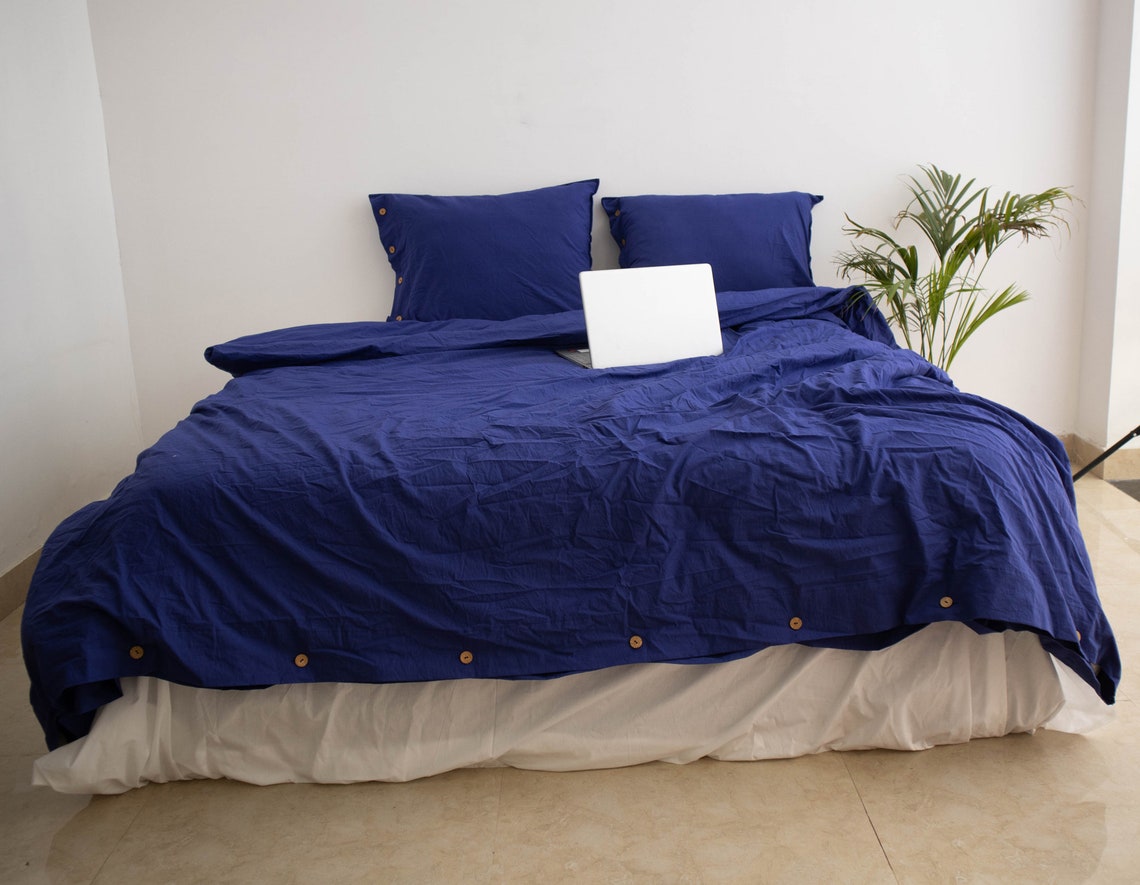 Navy Blue Duvet Cover / Washed Cotton Duvet Cover Set / Navy Etsy