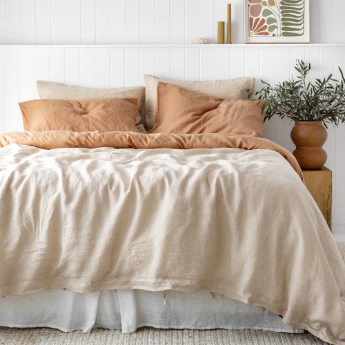 Cream & Sandalwood Linen Duvet Cover / Dual Color Duvet Cover Etsy