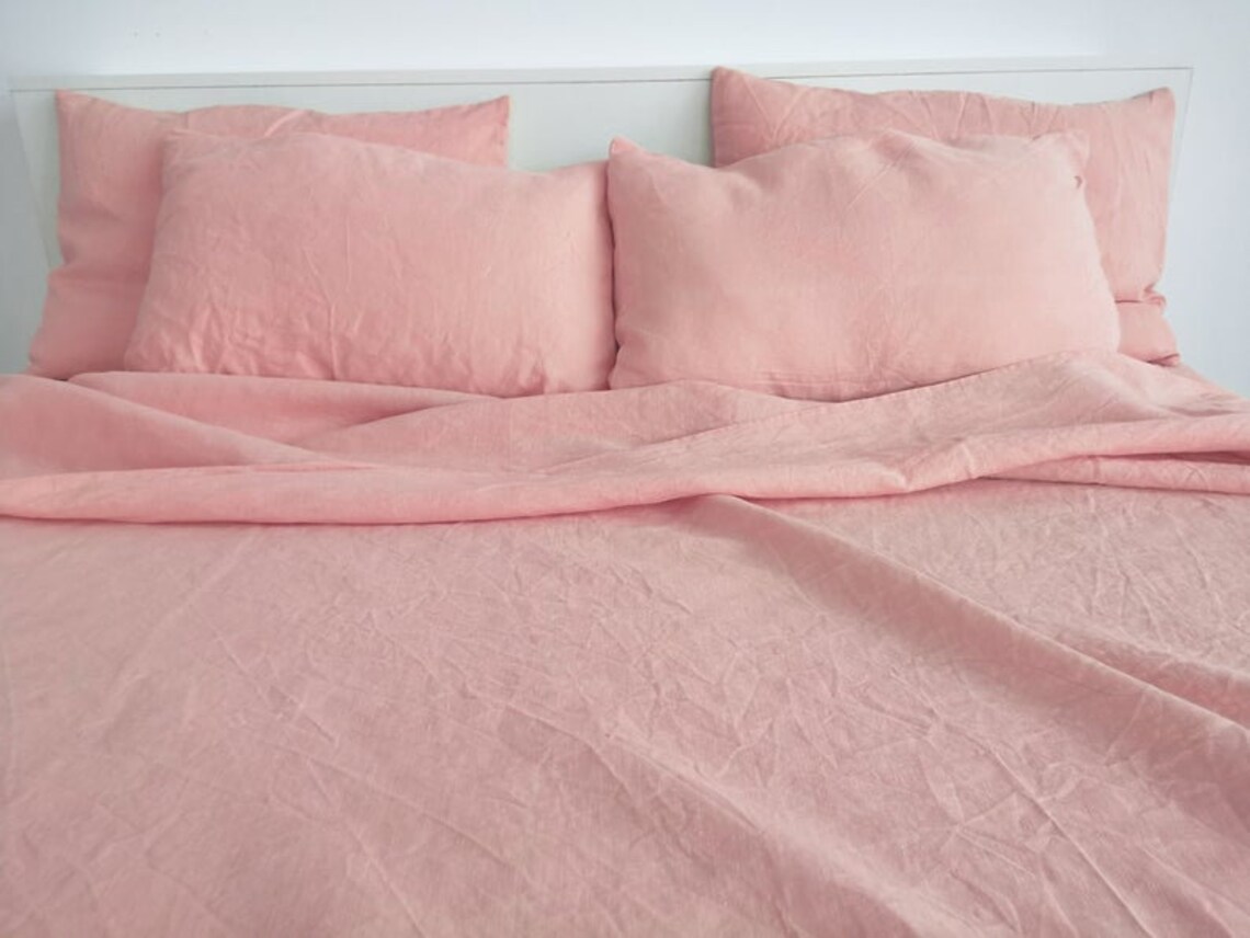 Pink Cotton Sheet Set / Pink Cotton Bedding Set / 1 Flat 1 Etsy