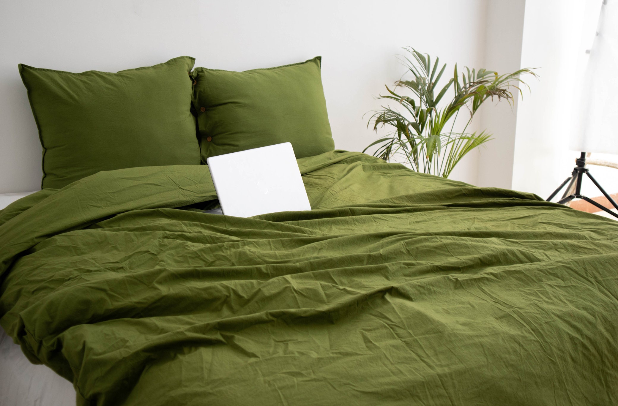 Moss Green Cotton Duvet Cover. Green Duvet Cover With Matching Etsy