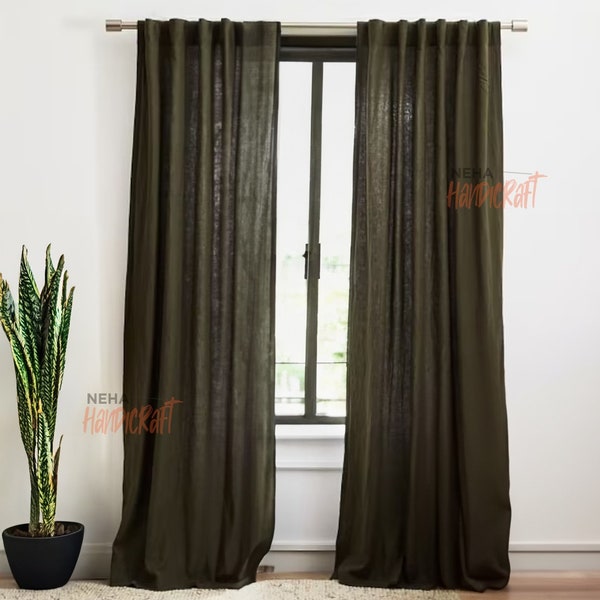 Green Linen Curtains Etsy