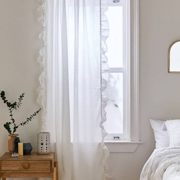 White Ruffle Curtain Etsy