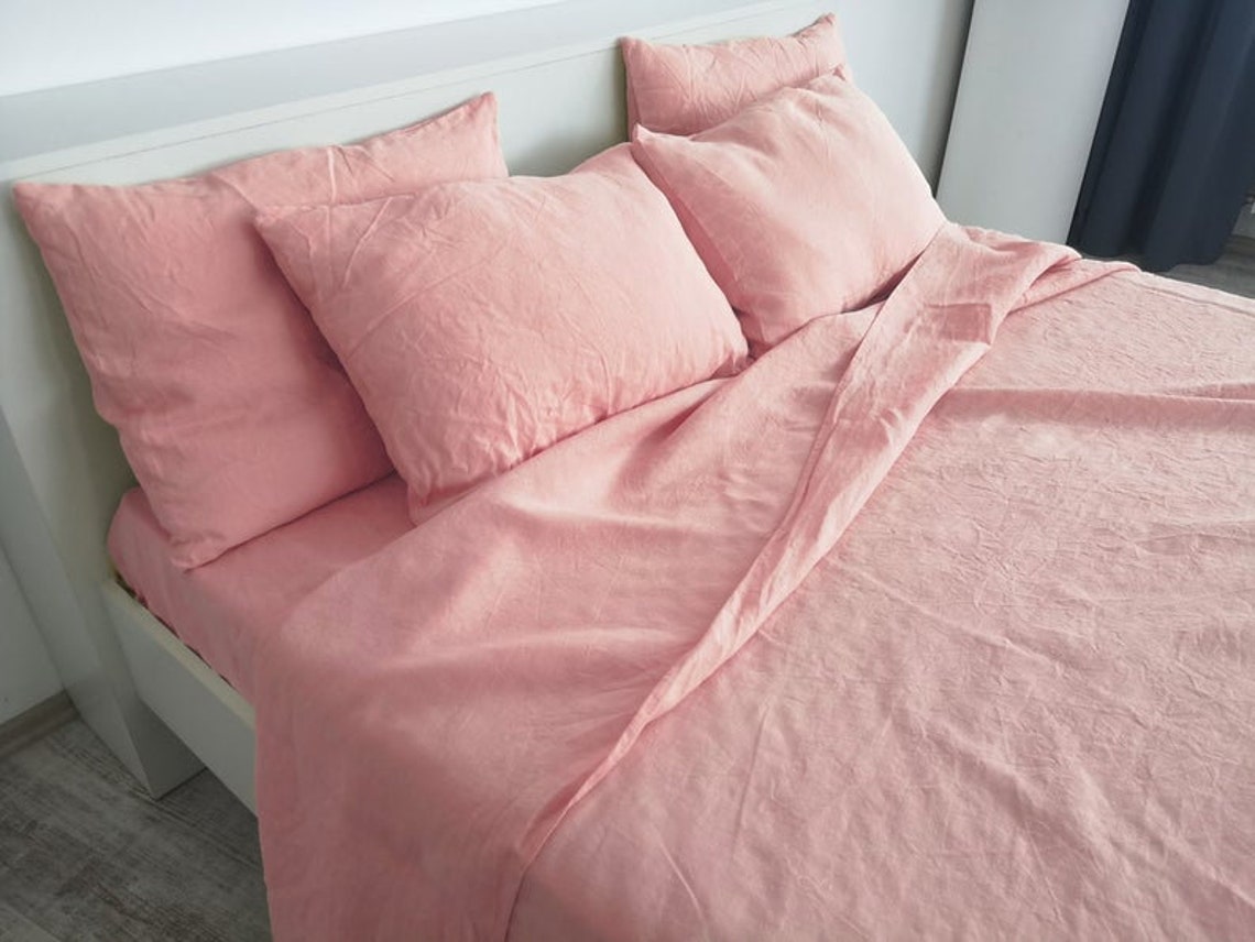 Pink Cotton Sheet Set / Pink Cotton Bedding Set / 1 Flat 1 Etsy