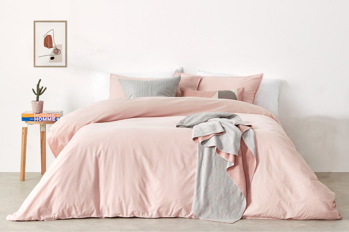 100 Cotton Duvet Cover in Blush Pink. Queen King Full Etsy