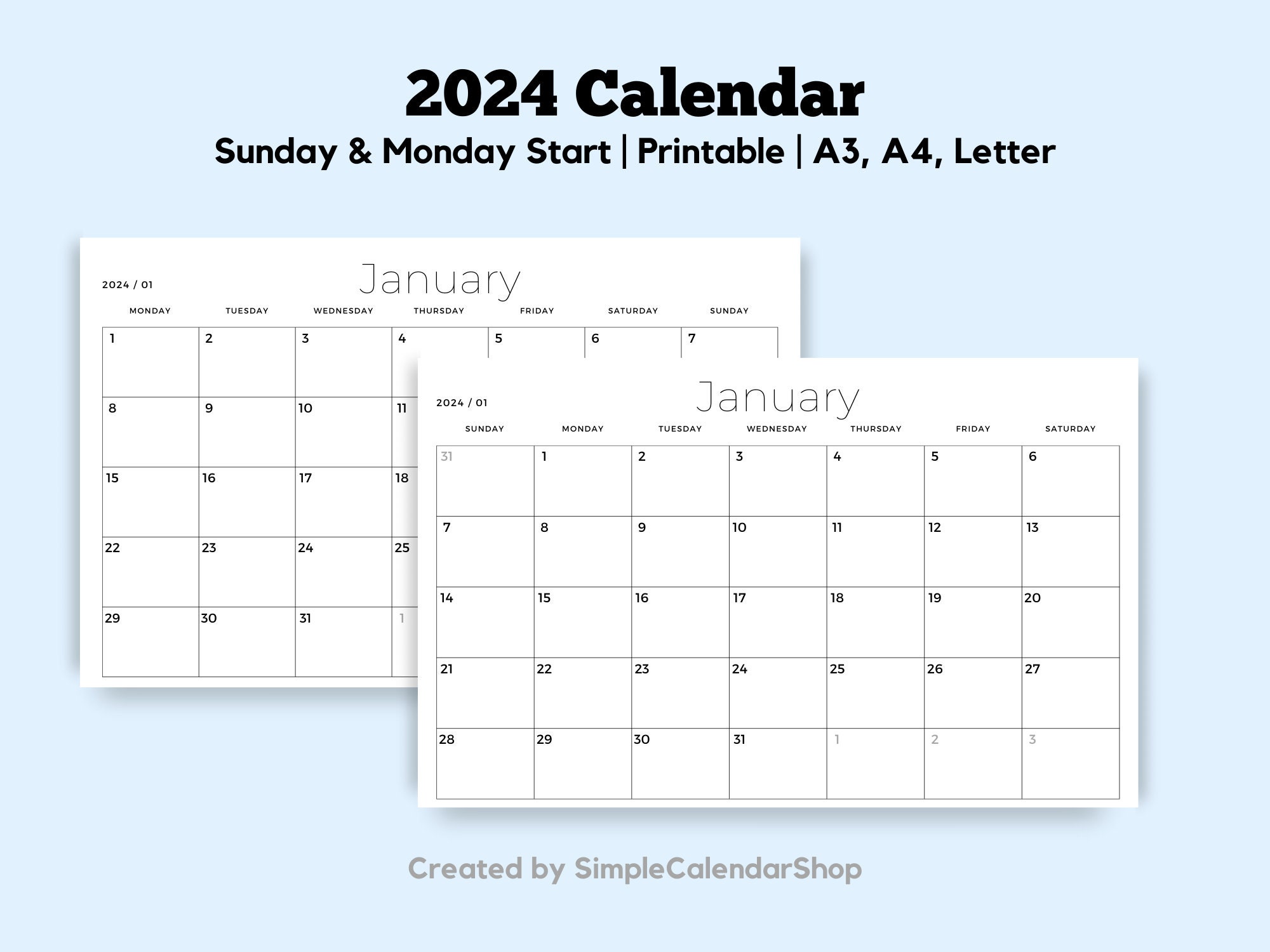 Printable Calendar 2024 2025 Monthly Planner Minimalist - Etsy