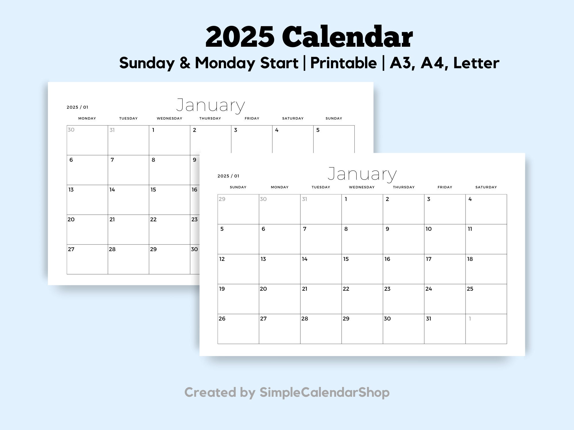 Printable Calendar 2024 2025 Monthly Planner Minimalist Etsy