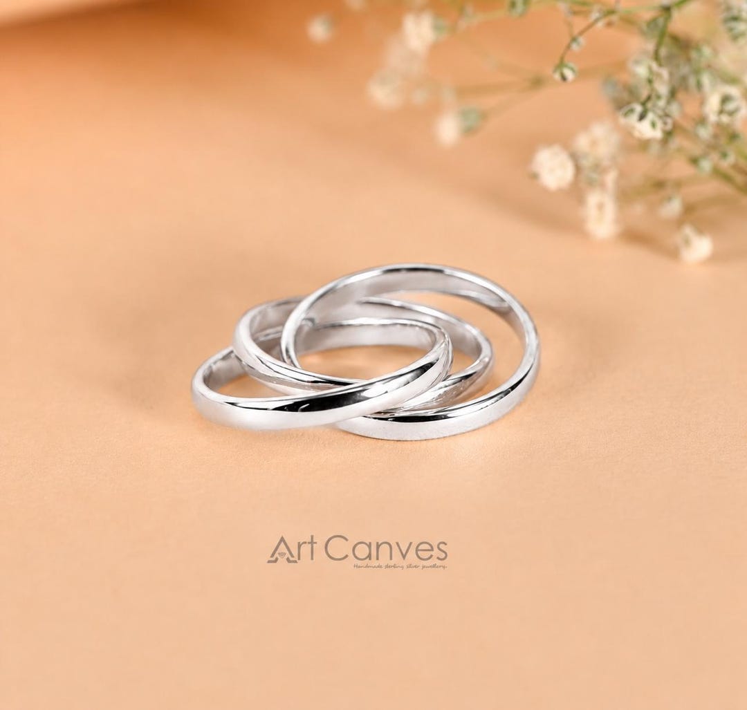 Sterling Silver Rolling Ring, Interlocking Russian Wedding Ring ...